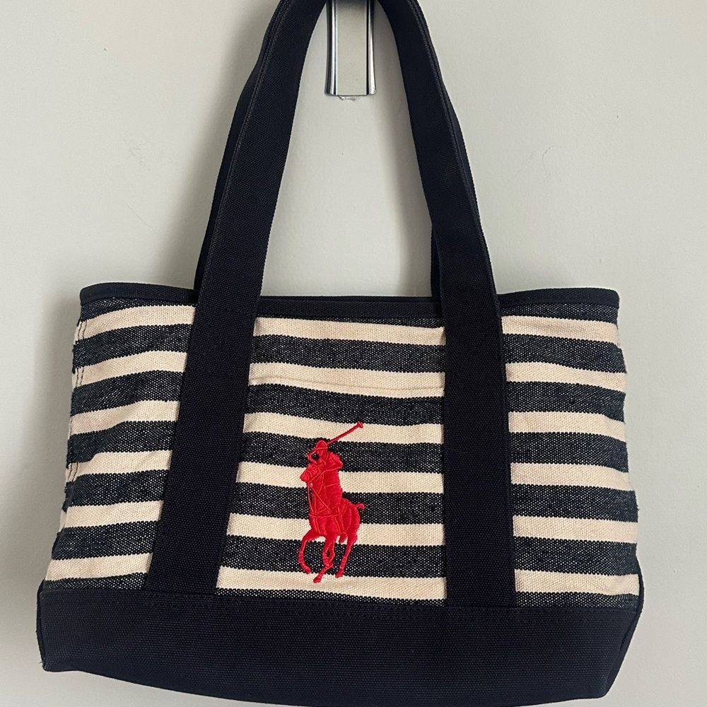 Ralph Lauren Small Navy Blue and White Tote Bag